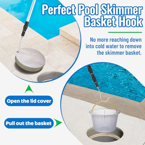 Pool Skimmer Hook Skimmer Basket Pole Collapsible Hook with Handle 39.7 Inch Pool Lid Basket Lift Tool Cleaning Tool Suitable for Baskets with Handle